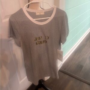 “Bow & Drape Just in Queso Sequin Tee Shirt XL Striped NWT Funny Graphic Top”